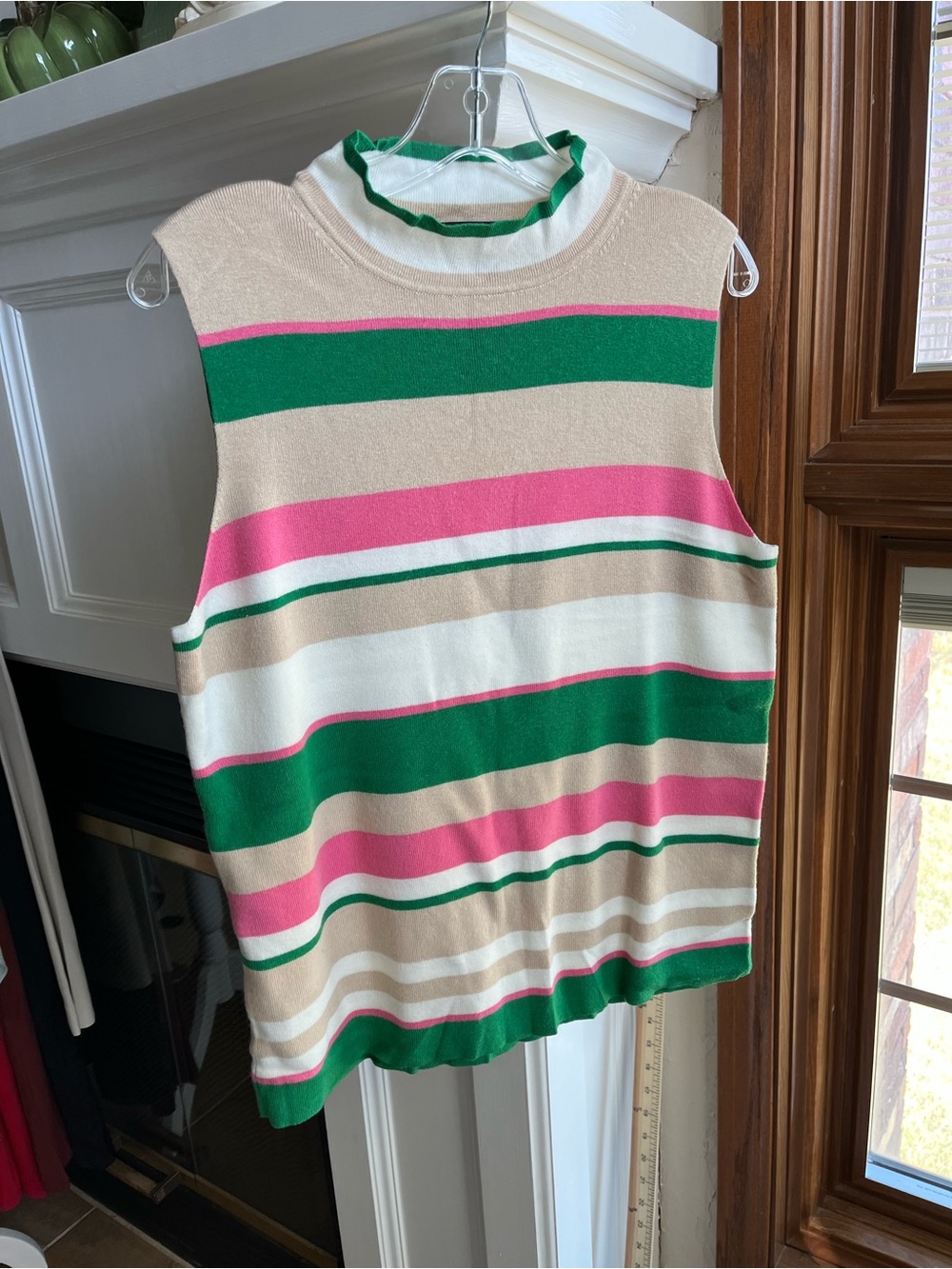 Ann Taylor Striped Sleeveless Knit Tank in Green, Pink, Cream & White